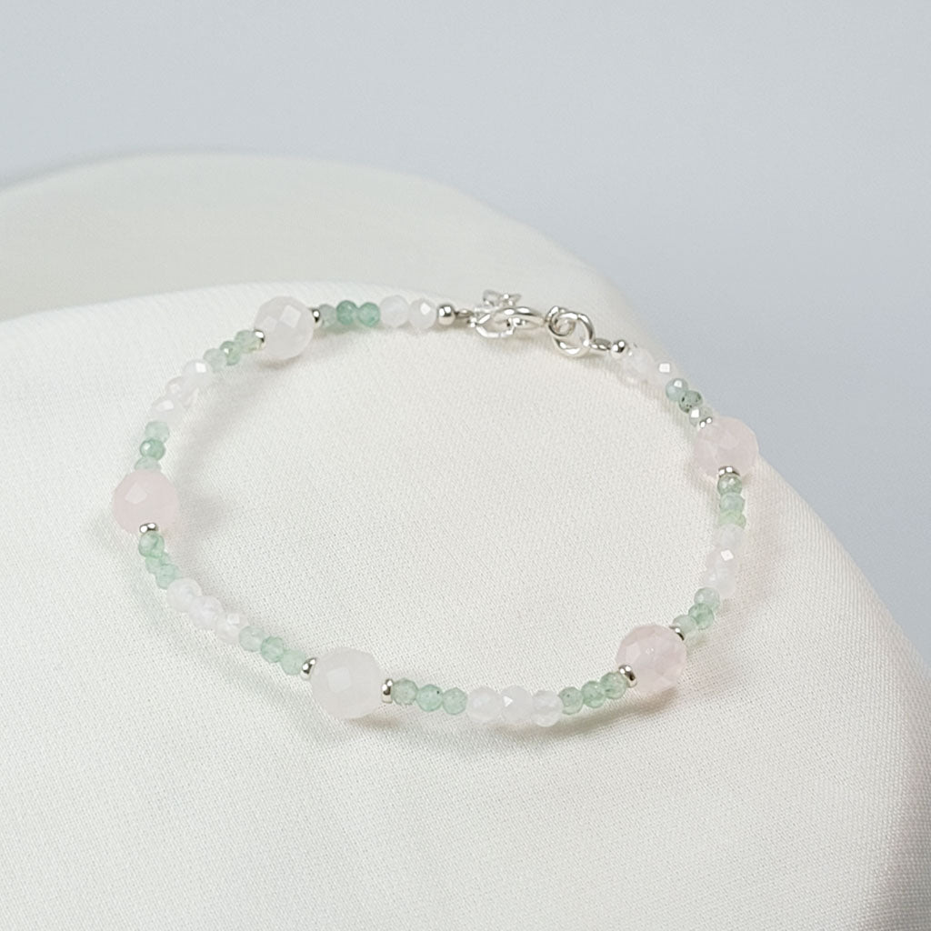 Pulsera Cuarzo Rosa y Aventurina Verde