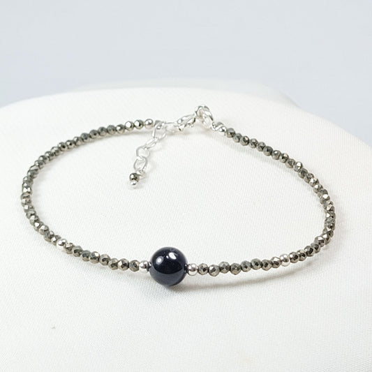 Pulsera Bolita Turmalina negra y pirita 2