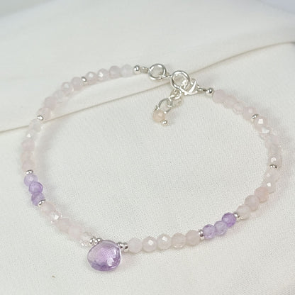 Pulsera Gotita Amatista y Cuarzo Rosa