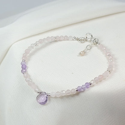 Pulsera Gotita Amatista y Cuarzo Rosa