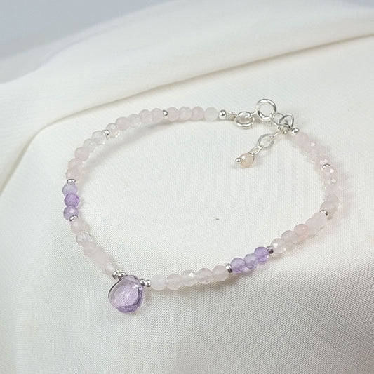 Pulsera Gotita Amatista y Cuarzo Rosa