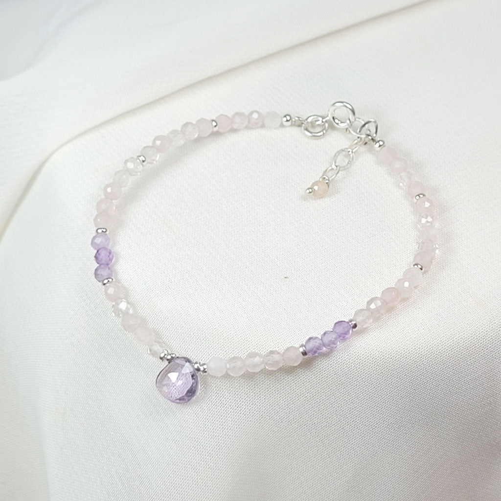 Pulsera Gotita Amatista y Cuarzo Rosa