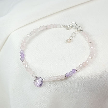 Pulsera Gotita Amatista y Cuarzo Rosa
