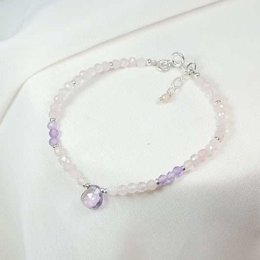 Pulsera Gotita Amatista y Cuarzo Rosa