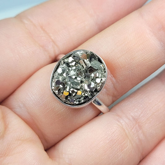 Anillo Regulable de Pirita Ovalado