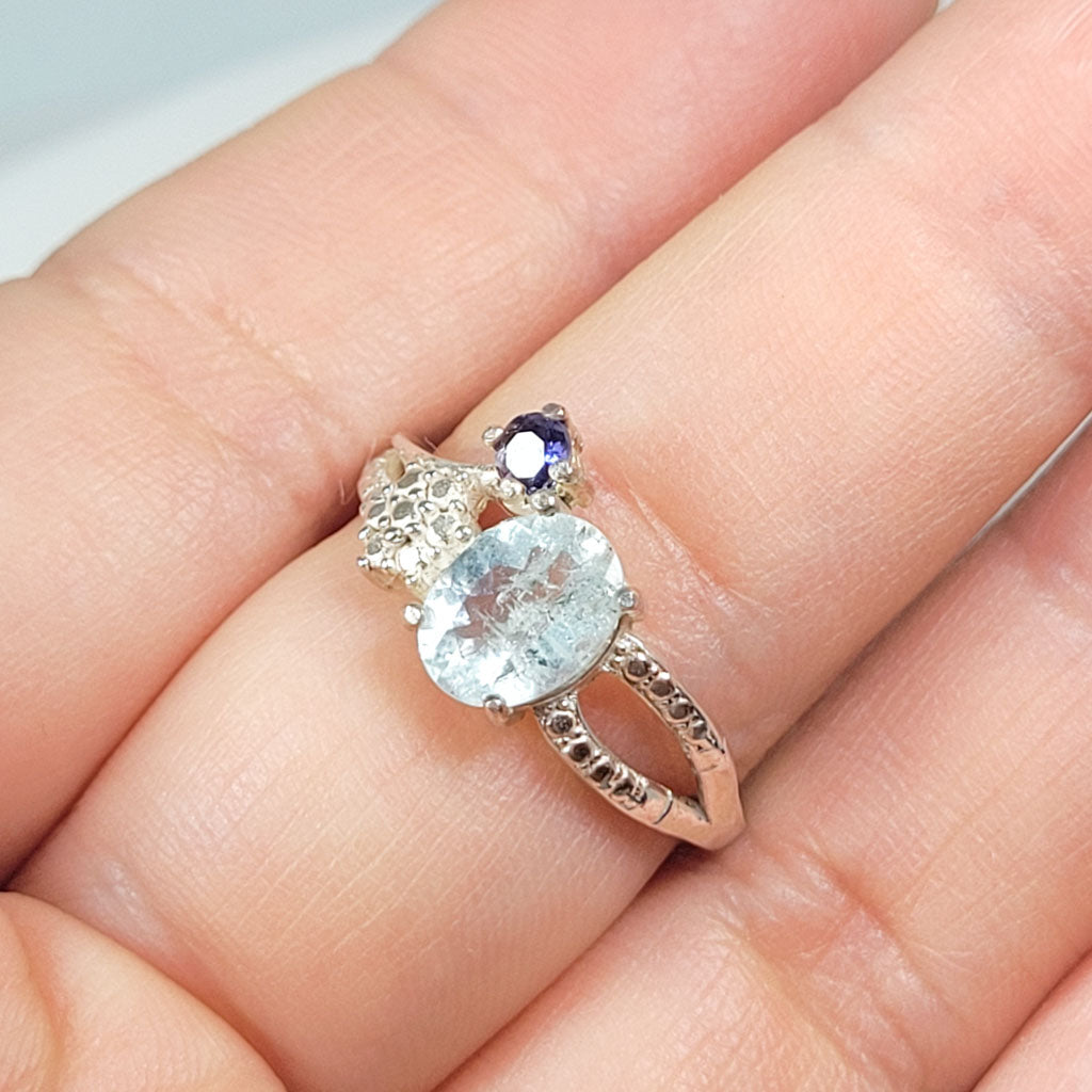 Anillo Topacio Sky Blue y zafiro ley 925 (Copia)