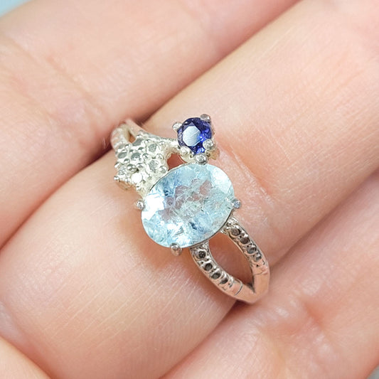Anillo Topacio Sky Blue y zafiro ley 925 (Copia)