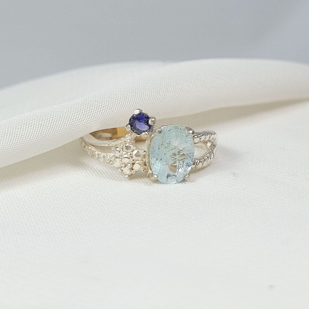 Anillo Topacio Sky Blue y zafiro ley 925 (Copia)
