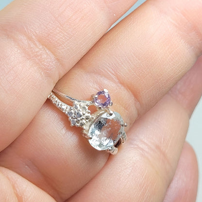 Anillo Topacio Sky Blue y  Amatista ley 925