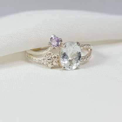 Anillo Topacio Sky Blue y  Amatista ley 925