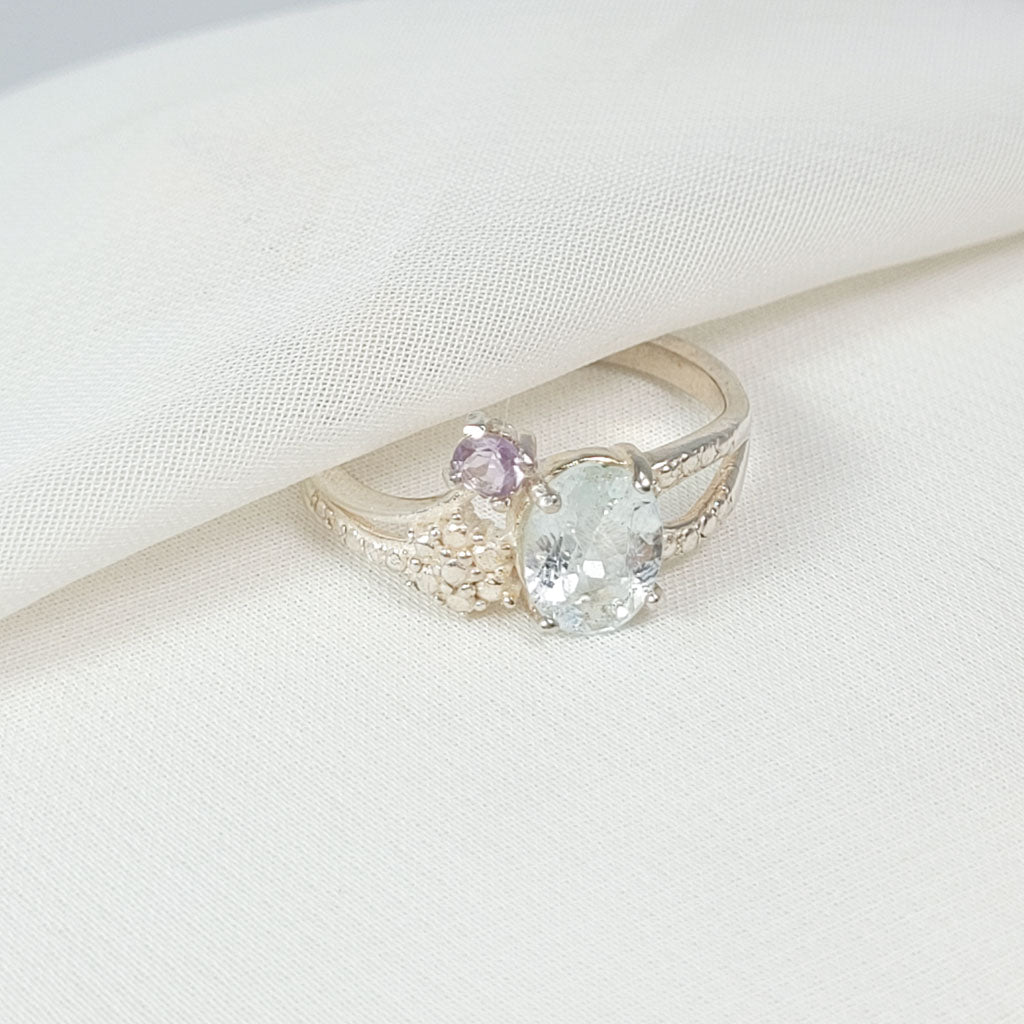 Anillo Topacio Sky Blue y  Amatista ley 925
