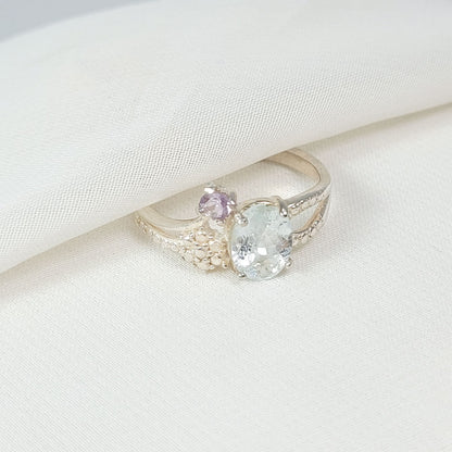Anillo Topacio Sky Blue y  Amatista ley 925