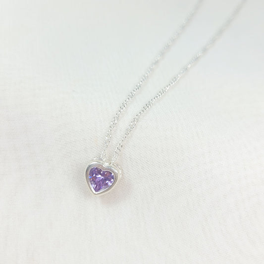 Collar Plata Corazón zircón morado